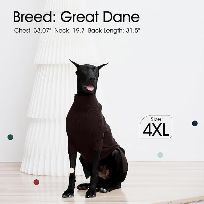 IECOii Extra-Large Dog Sweater 5XL,Christmas Dog Sweaters for Extra Large Dogs Girl Boy,Turtleneck Knitted Knitwear Easy On Doggie Sweatshirt Dog Sweater for Doberman,Great Dane(Brown,XXXXXL) - PAWPICO