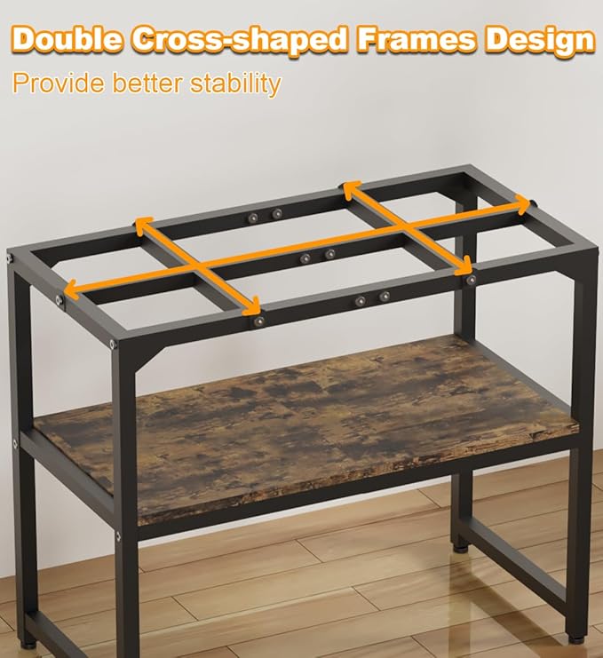 20 Gallon High Rimless Fish Tank Stand with Shelf for Storage, 2 Tiers Metal Aquarium Stand, Breeder Tank Turtle Reptile Terrariums Stand Rack for Home Office, 24" L x 12" W x 20.5" H, Black Mondazie