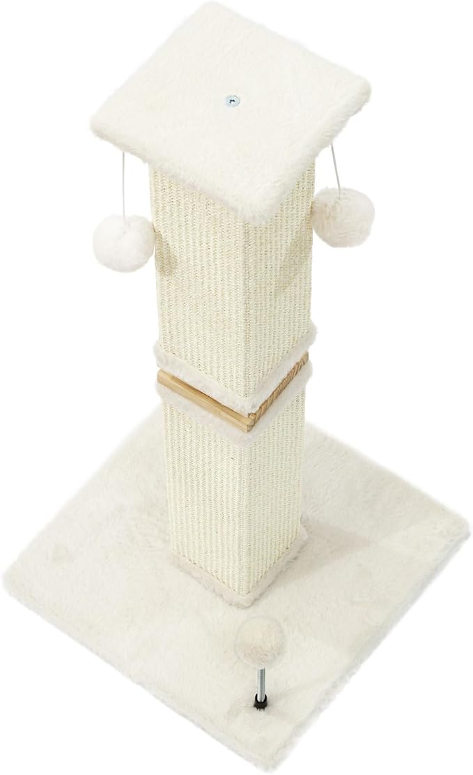 OTOB Cat Scratching Post 33 Inch, Nature Sisal Scratching Posts for Indoor Cats Adults Kitten, 6-in-1 Interactive Turntable Cat Scratch Post Protect Your Furniture, Large Cat Scratcher, Beige - PAWPICO