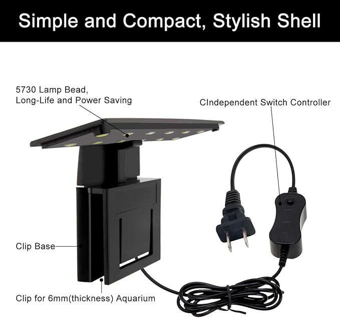 WEAVERBIRD Aquarium Light Fish Tank LED Light 6W 12 LED Planted Clip Lamp for 8-15Inch 6mm Thick Fish Tanks WEAVERBIRD