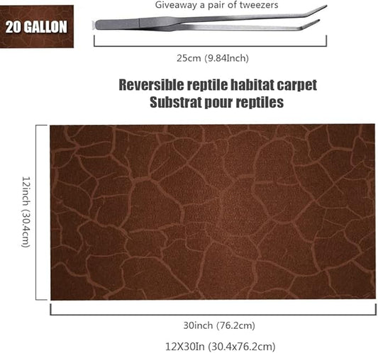 2 Pack Reptile Carpet Desert Reptile Mat & Reversible Substrate, Terrarium Liner Bedding, for Lizard,Chameleon,Gecko,Snake,Ceratophrys with Tweezers Feeding Tong (20 Gallon(30x12in)) REP+BUDDY