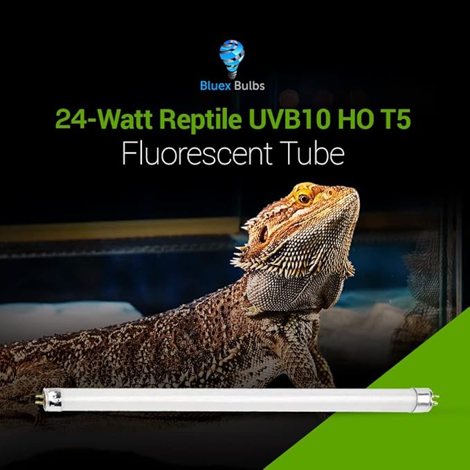 2 Pack 24W-Watt T5 HO Reptile Light Desert UVA UVB 10.0 Fluorescent Tube - 22" Terrarium Hood Light Suitable for Desert Reptile Lizards Bearded Dragons & Promotes Natural Behavior UVB Bulb (22Inch) BluexBulbs