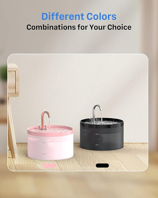 Cat Water Fountain with Tap Shape, 2L Cat Fountain for Cats, Super Quiet Water Pump, Filters Hair, Easy Disassembly, 6 Filters + 3 Foam Filters, Pink Cat Fountains for Drinking - PAWPICO