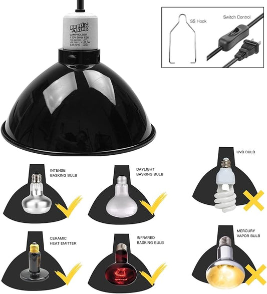 Reptile Light Fixture, 8.5'' Reptile Dome for Reptile Light/Heat Lamp/Ceramic Heat Emitter, 1-Pack 8.5 Inch Standard Light Dome ReptiKing