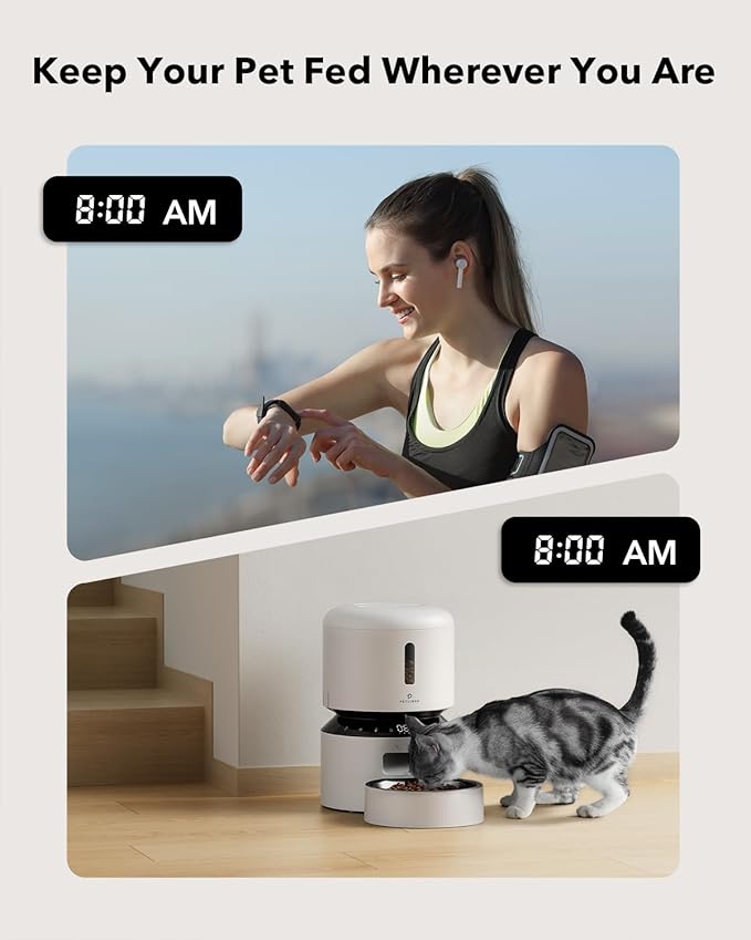 PETLIBRO Automatic Cat Feeder, Automatic Cat Food Dispenser with Freshness Preservation, 3L Timed Cat Feeders for Dry Food, Up to 50 Portions 6 Meals Per Day, Granary Pet Feeder for Cats, White - PAWPICO
