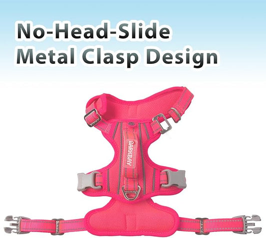 BARKBAY No Pull Dog Harness 3 Buckles Large Reflective Dog Harness with Front Clip and Easy Control Handle for Walking Training Running with ID tag Pocket(Pink,S) BARKBAY