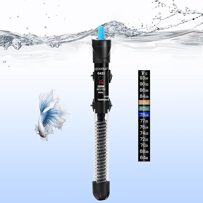 AQUANEAT Aquarium Heater, 200W Fish Tank Heater, Adjustable Submersible Water Thermostat with Thermometer Aquaneat