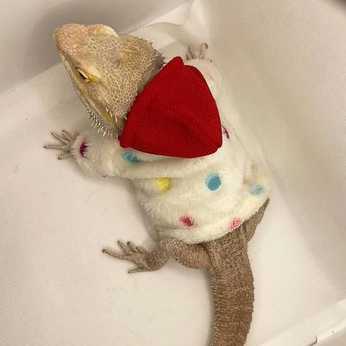 Lizard Clothes for Bearded Dragons Handmade Cloth Material Hoodies Sweater Coat Reptile Apparel Costume Skin Protection Photo Party for Lizard Bearded Dragon Crested Gecko Chameleon (White) KUNBIUH