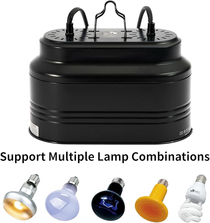 Dual Reptile Light Fixture with 2 Different Switches, Deep Dome Reptile Heat Lamp Fixture fit E26 Reptile Lamp, UVB Reptile Light Fixture Kit Perfect for Reptiles Amphibians Giangarden