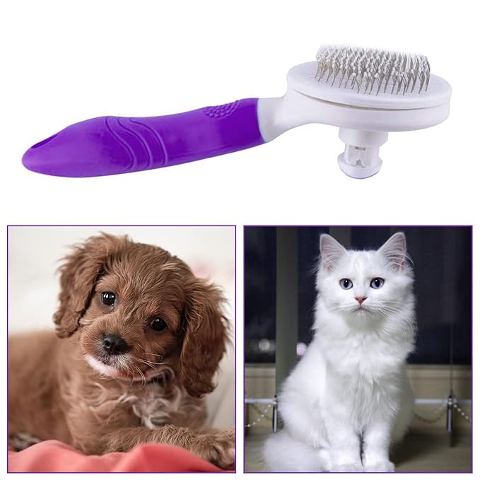 Cat Self Cleaning Slicker Brush, Pets Skin Friendly Cat Brush for Dogs Cats Grooming Brush Tool Easy to Remove Loose Undercoat, Mats Tangled Hair Slicker Massage Cats Dogs Brush - Upgraded - PAWPICO