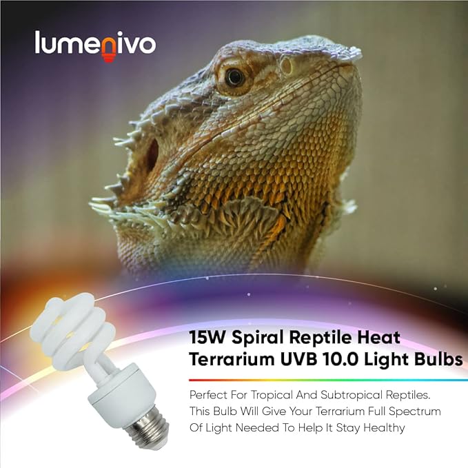 lumenivo UVB Reptile Light 15W 10.0 Desert Terrarium UVB Bulb for Bearded Dragon, Dwarf Monitors, Veiled Chameleons - Simulates UVB from The Sun to Help in Calcium Absorption - 120V - 1 Pack Lumenivo