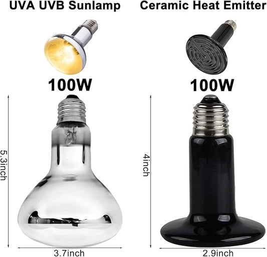 15inch Dual Reptile Light Fixture, Max 150W Dual Reptile Heat Lamp Fixture with 100W UVA UVB Sun Lamp&Ceramic Heat Emitter,Double Dome Lamp Fixture for Reptile Terrarium and Tortoise Habitat DXOPHIEX