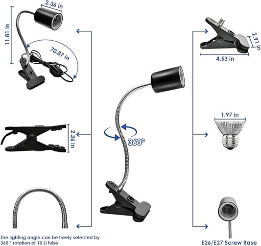 Techsea Reptile Heat Lamp with 360° Rotatable Clips, UVA + UVB Spectrum, 2 Light Bulbs (Black-1 Pack) Techsea