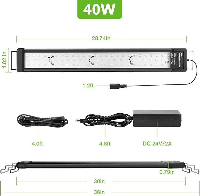 hygger 40W Smart Aquarium Light, Bluetooth LED Light with App Control, Full Spectrum Fish Tank Light with 24/7 Lighting Cycle, 5 Modes, Adjustable Timer, for 30"-36" Freshwater Planted Tank hygger