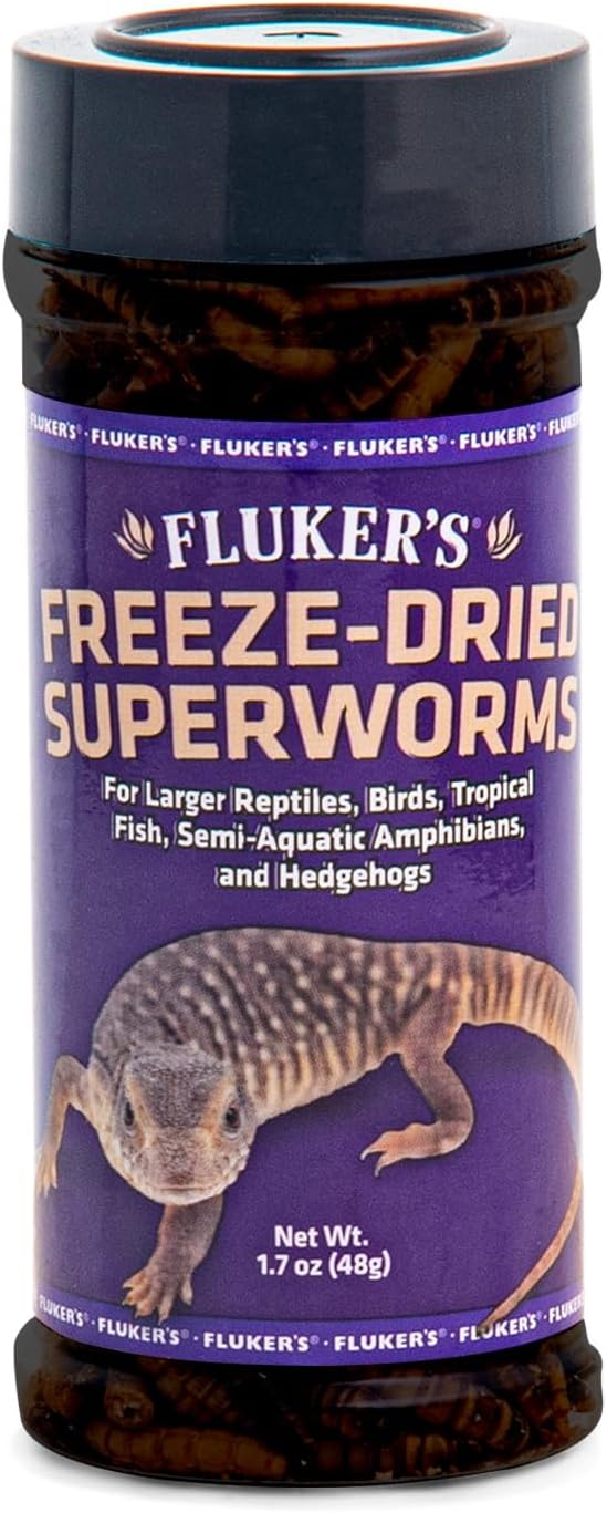 Fluker's Freeze Dried Superworms, for Reptiles, Ideal for Lizards, Reptiles, Birds, Fish, Hedgehogs, 1.7 oz Flukers