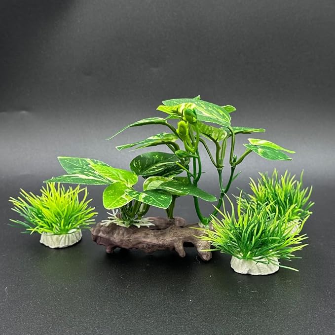 Smoothedo-Pets Fish Tank Decor Aquarium Ornaments Betta SOFE Leaf Pad Hammock 6inch Plastic Artificial Plant Goldfish Fish Hides Small Tank/Reptiles Plants Driftwood (Green Type-D-Set) EnvironmentFriendlyArtificialPlasticPlantAquariumDecoration