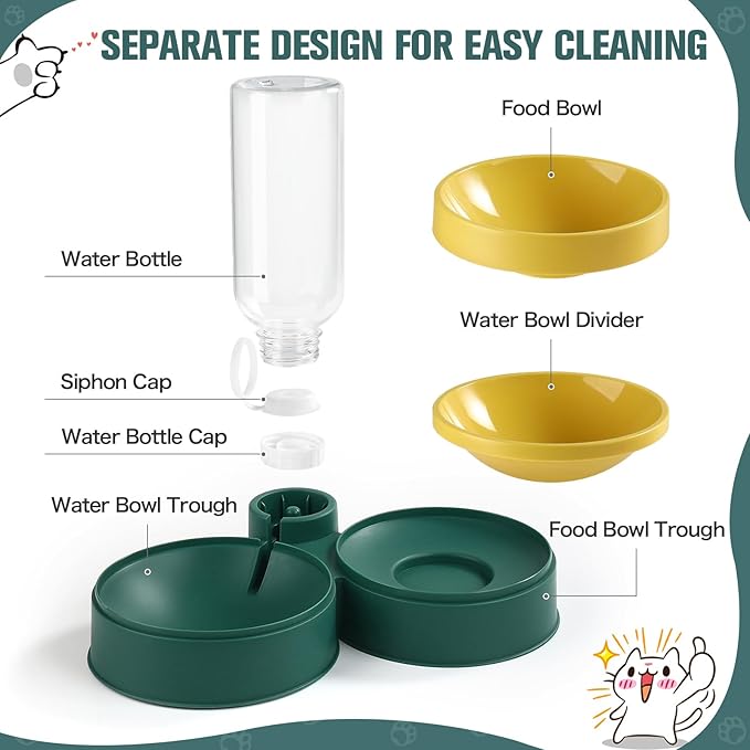 Cat Food Bowl, Cat Bowls Whisker Friendly with Water Dispenser for Cats and Small Dogs - PAWPICO