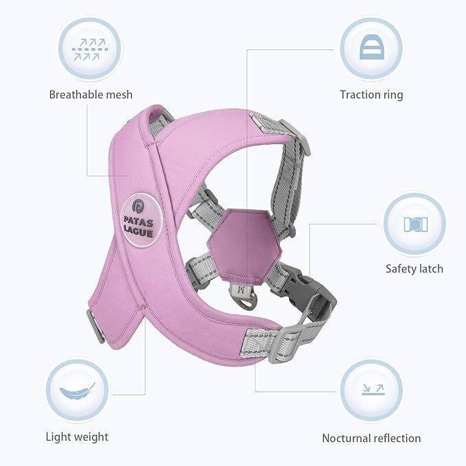 Patas Lague Dog Harness with Leash Set Adjustable Soft Padded Step-in Dog Vest No Choke No Pull Reflective for Small Medium Pets with Poop Bags and Dispenser, Solid and No-chew, Purple S PatasLague