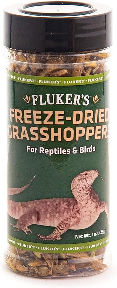 Fluker's Freeze Dried Grasshoppers, Nutrient-Packed, Ideal for Lizards, Reptiles, Birds, Fish, Hedgehogs, 1.7 oz Flukers