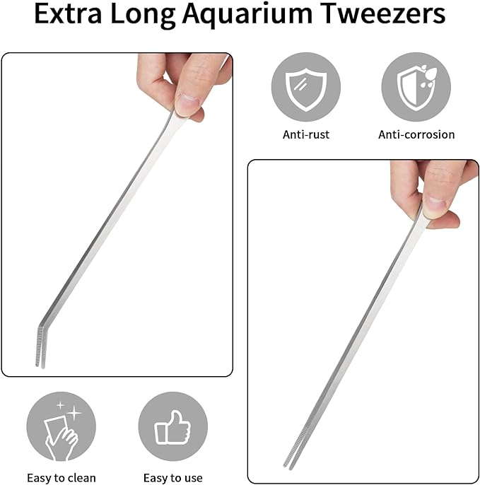 2PCS Long Aquarium Tweezers - 10.6" Straight and Curved Tweezers, Stainless Steel Reptile Feeding tongs, Terrarium Aquascape Tools Feeder for Lizards, Bearded Dragon Snake Tank Accessories Fri4Free