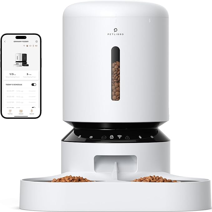 PETLIBRO Automatic Cat Feeder, WiFi Pet Feeder for 2 Cats or Dogs with APP Control, 5L Timed Cat Food Dispenser, Adjustable Meal Splitter, Fresh Food Storage, 10s Meal Call, Stainless Steel Bowls - PAWPICO