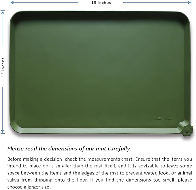 Hoki Found Silicone Pet Food Mats Tray -High-Lips Pet Dog Cat Bowl Mats Placemat - Dog Pet Cat Feeding Mat - Waterproof Dog Cat Food Mats -Pet Water Mats for Carpet - Dark Olive - PAWPICO