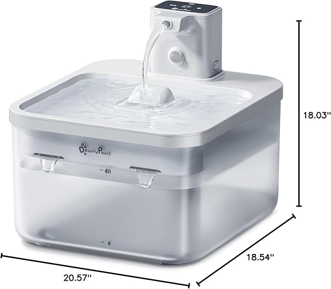 DownyPaws Battery Operated Cat Water Fountain, 84oz/2.5L Fursink Wireless Pet Water Fountain for Cats Inside, Automatic Dog Water Dispenser with Motion Sensor, Ultra Quiet Pump, BPA-Free, White - PAWPICO