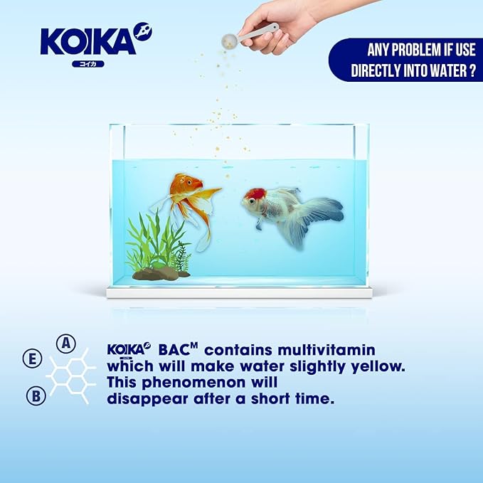 KOIKA BACM Natural Color Enhancement for Fish, Combination of Probiotic & Multi-Vitamins for Aquarium A, B6, B2, Pleasant Smell (BACM (New Formula), 10ml) Koika