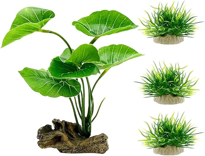 Smoothedo-Pets Fish Tank Decor Aquarium Decorations Ornaments Betta Leaf pad Hammock 6inch Plastic Artificial Plant Goldfish Fish Hides Small Tank/Reptiles Plants Driftwood (Green-Type-A-Set) EnvironmentFriendlyArtificialPlasticPlantAquariumDecoration