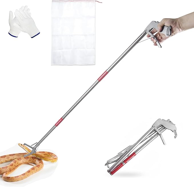 50" Snake Grabber Tool Rattle Snake Tongs Foldable Snake Grabber Tool Snake Pole Handling Tools Snake Hooks and Grabbers The Folded Length is 17inch, with Gloves*1 + Bag*1 PAWPICO