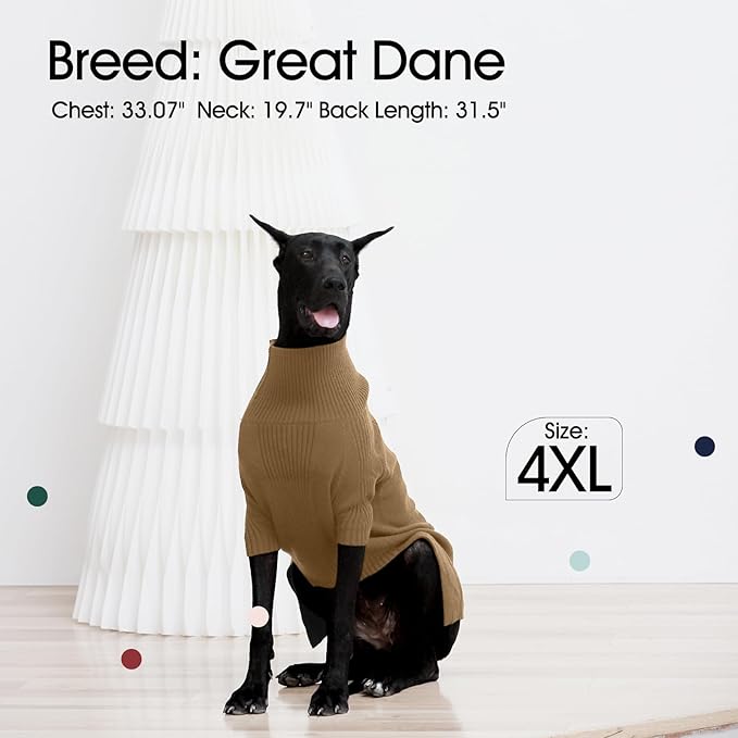 IECOii XXL Dog Sweater,Knit Big Dog Sweater Christmas,Pet Turtleneck Doggy Sweatshirt for Extra Large Dogs boy Girl,Large Size Dog Cold Weather Outfit English Bulldog Clothes for Winter,(Camel XXL) - PAWPICO