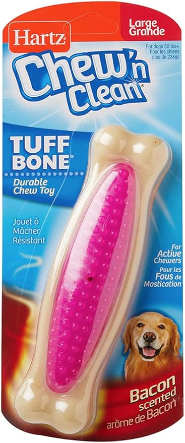 Hartz Chew 'n Clean Tuff Bone Bacon Scented Dental Dog Chew Toy - Large - PAWPICO