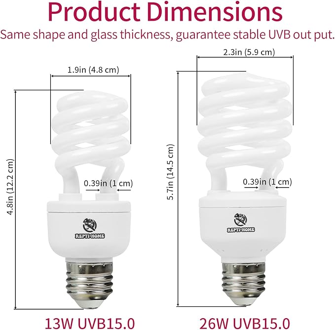 UVB Reptile Light 15.0, 13W Intense UVA UVB Bulb for Reptiles, Terrarium Compact Fluorescent Lamp, Reptile UVB Light Bulb for Desert Reptiles & Amphibians REPTIHOME