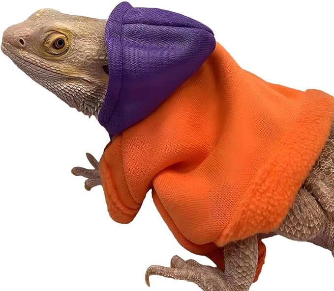 Lizard Clothes for Bearded Dragons Reptile Apparel Handmade Cotton Material Hoodies Gift for Lizard Small Animal Gecko Chameleon(Orange and purple) HOKABLE