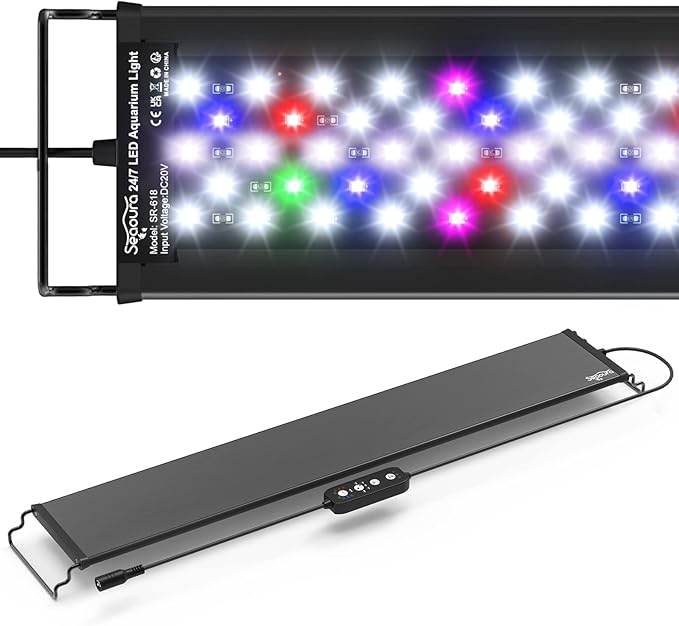 24/7 Mode LED Aquarium Light for Plants-Full Spectrum Fish Tank Light with Timer, Auto On/Off, 7 Colors, Adjustable Brightness, 3 Modes for 24 Inch to 30 Inch Freshwater Tank, 22 W SEAOURA