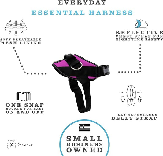 ShawnCo Essential Dog Harness, No-Pull Pet Vest with 3 Leash Clips, No Choke, Reflective, Adjustable and Padded, for Easy Walking and Training for Small, Medium and Large Dogs (Orchid, L) SHAWNCO