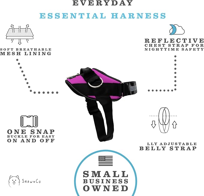 ShawnCo Essential Dog Harness, No-Pull Pet Vest with 3 Leash Clips, No Choke, Reflective, Adjustable and Padded, for Easy Walking and Training for Small, Medium and Large Dogs (Orchid, XS) SHAWNCO