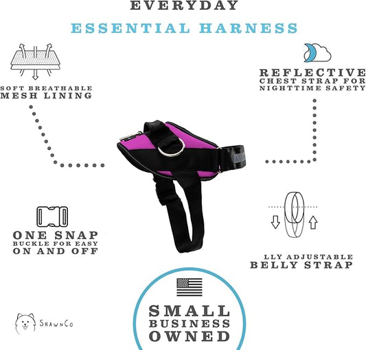 ShawnCo Essential Dog Harness, No-Pull Pet Vest with 3 Leash Clips, No Choke, Reflective, Adjustable and Padded, for Easy Walking and Training for Small, Medium and Large Dogs (Orchid, S) SHAWNCO