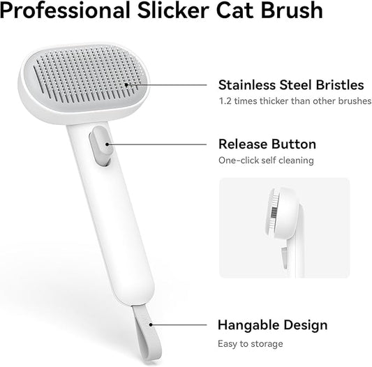 aumuca Cat Brush for Shedding, Cat Brushes for Indoor Cats, Cat Brush for Long or Short Haired Cats, Cat Hair Brush Cat Grooming Deshedding Brush for Dog Kitten Rabbit Massage Removes Loose Fur, White - PAWPICO