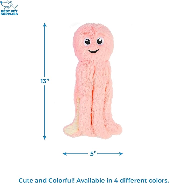 Best Pet Supplies OctoMutant Crinkle Plush Dog Toys for Interactive Play, Puppy and Senior Indoor Play, Colorful Octopus Toy Shape, Soft Head Stuffing, Cute and Cuddly - Pink - PAWPICO