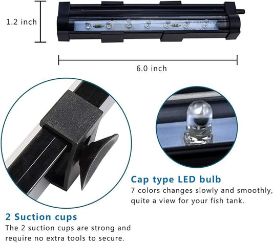 PULACO 1 Watt Aquarium Fish Tank Air Stone with Automatic Color Changing LED Light for Small Fish Tank Air Pump PULACO