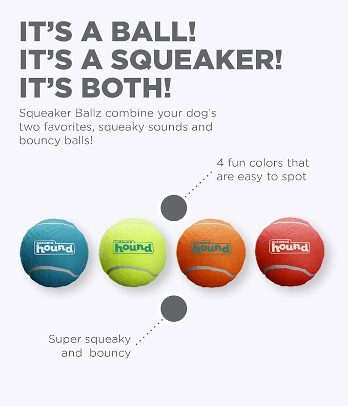 Outward Hound Squeaker Ballz Fetch Dog Toy, Medium - 4 Pack - PAWPICO