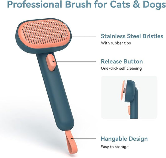 aumuca Cat Brush Dog Brush for Shedding Grooming, Cat Brushes for Indoor Cats, Slicker Cat Fur Brush Dog Comb with Release Button, Dog Grooming Brush Pet Brush for Semi-Short to Semi-Long Hair, Green - PAWPICO