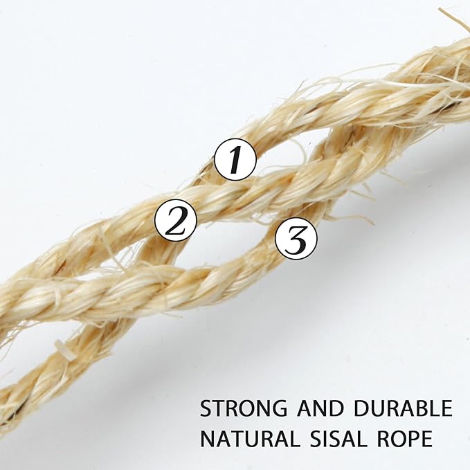 Cat Natural Sisal Rope 1/4 Inch 6mm 164-Feet for Cat Scratching Post Tree Tower Replacement Repair and Replace, DIY Hemp Twine Rope for Cat Scratching Furniture Window Perch and Crafts Gardening - PAWPICO