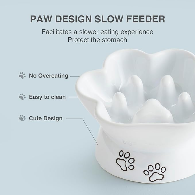 Kaiikai’s Slow Feeder Dog Bowls and Cat Food Bowl 13 oz Ceramic Dog Water Bowl Elevated Slow Feeder Dog Food Bowls Slow Feeder Cat Bowl Small Dog Slow Feeder Bowl for Dry and Wet Food Puppy Supplies - PAWPICO