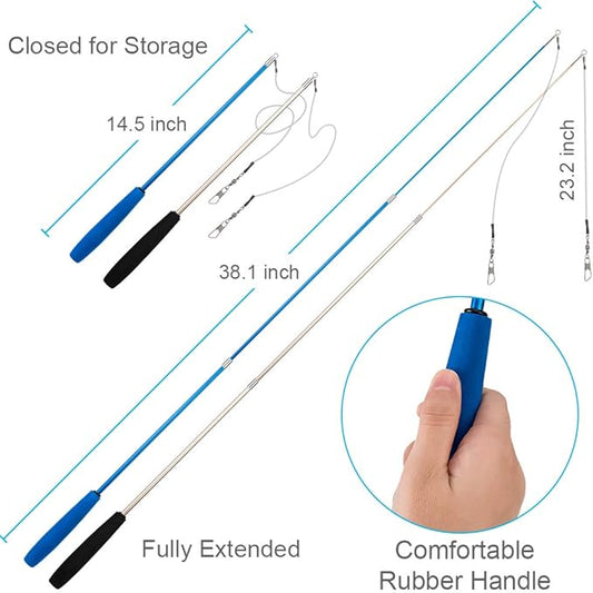 Cat Toys Feather Toy, 2PCS Retractable Wand and 10PCS Replacement Teaser with Bell Refills, Interactive Catcher and Funny Exercise for Kitten. - PAWPICO