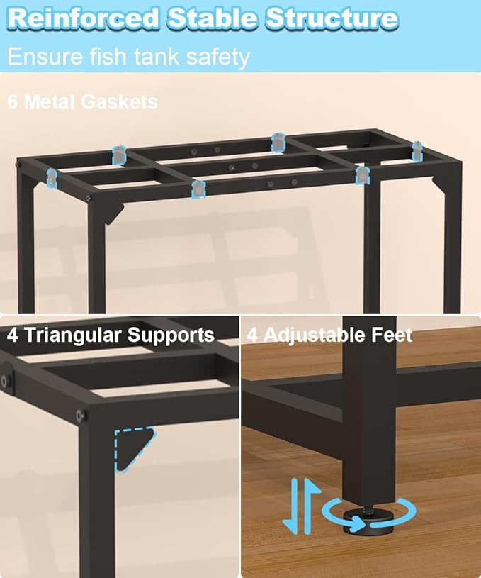 20 Gallon Fish Tank Stand, Upgraded Height Aquarium Stand Table with 2 Tiers Storage Shelf, Metal Reptile Breeder Turtle Terrarium Stand Rack for Home Office, 24" L x 12" W x 32.2" H, Black Mondazie