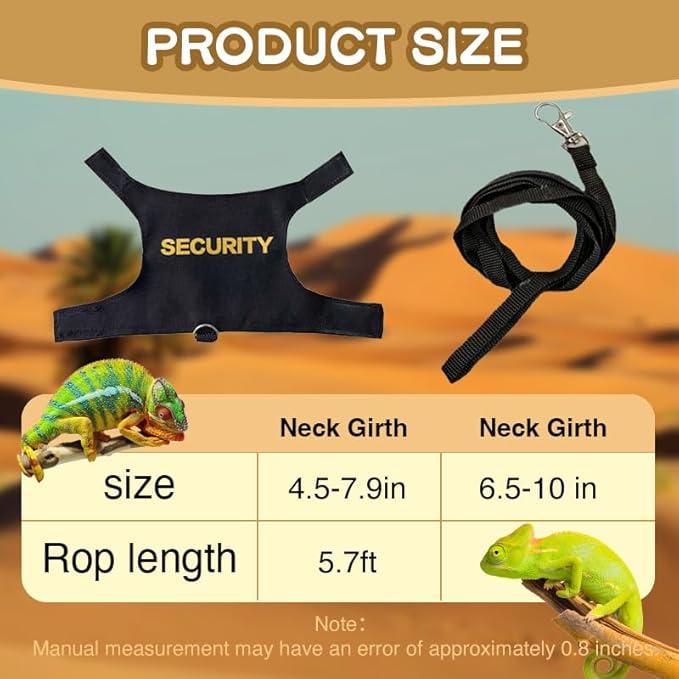Bearded Dragon Leash and Harness Set, Adjustable Lizard Reptile Leashes Bearded Dragon Rope Accessories for Bearded Dragon Lizard Small Pets Outdoor Safety Walking(Security Character) HOKABLE