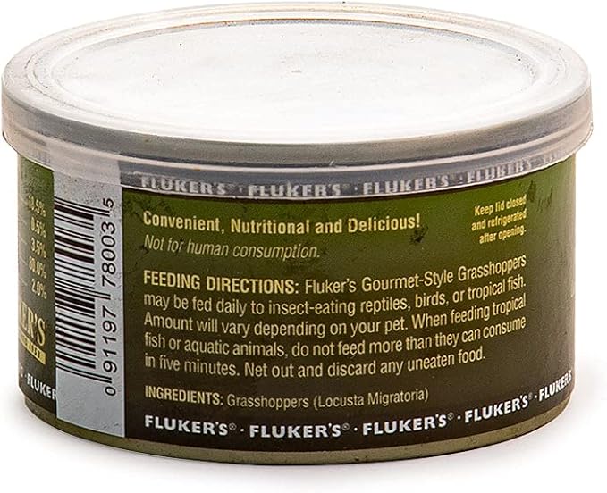 Fluker's Gourmet Canned Food for Reptiles, Fish, Birds and Small Animals, Grass Hoppers 1.2 oz (Pack of 3) Flukers