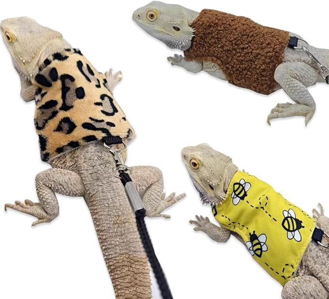 Bearded Dragon Harness Leash Soft Cotton Dinosaur Reptile Lizard Leash for Amphibians Small Pet Animals (Brown) HAICHENTEC